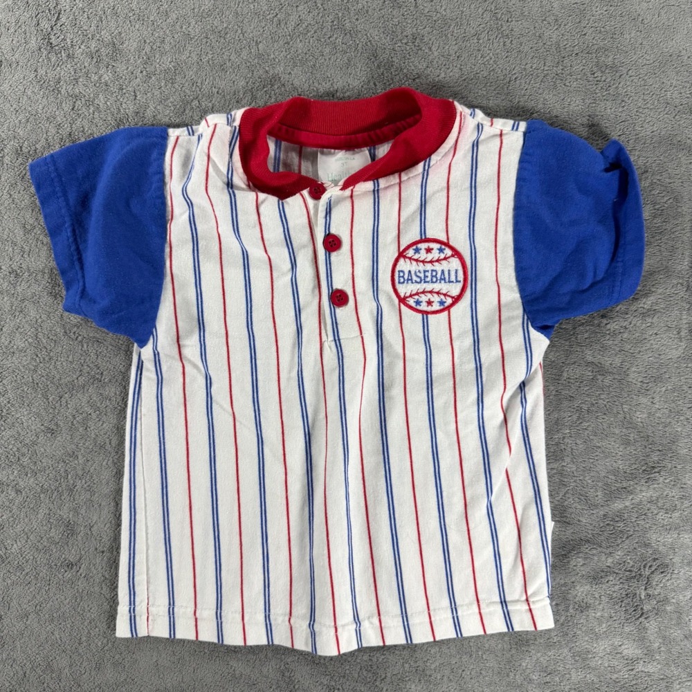 Healthtex Baseball Jersey Kids 3T White Good Vintage Made in USA Pinstripe Shirt
